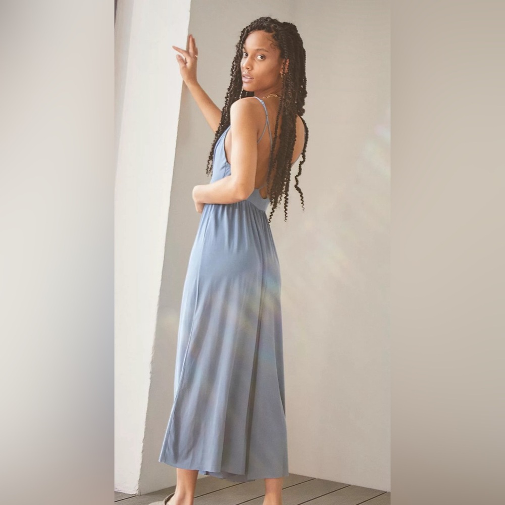 UO Blue Molly Cupro Culotte Jumpsuit - Picture 2 of 5
